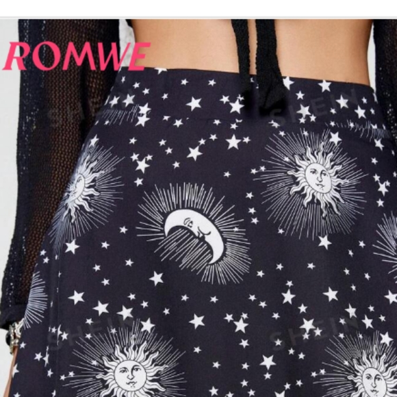 NWT ROMWE Avant Sun & Moon Print Skirt - Picture 5 of 10